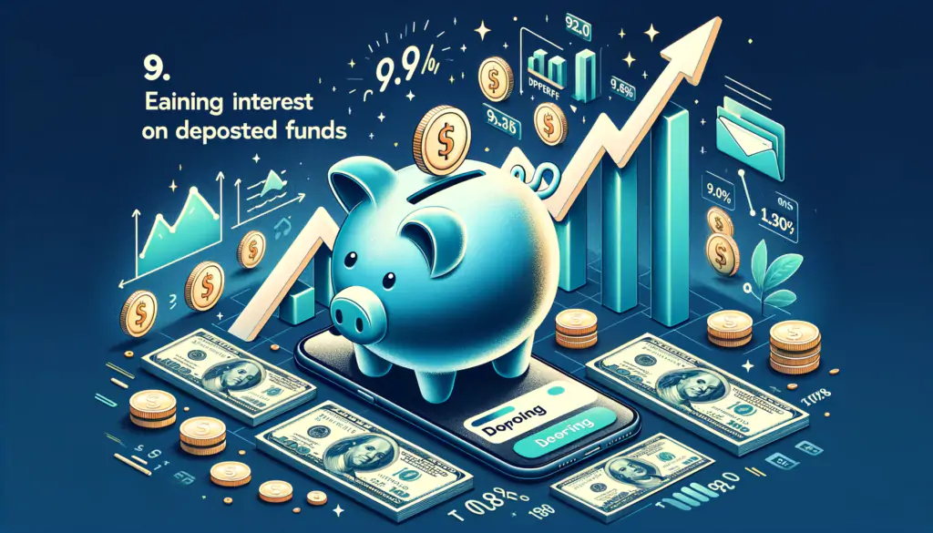 A financial-themed image featuring a piggy bank, surrounded by rising graphs and Cash App logos, depicting the concept of growing funds through interest in Cash App Borrow,