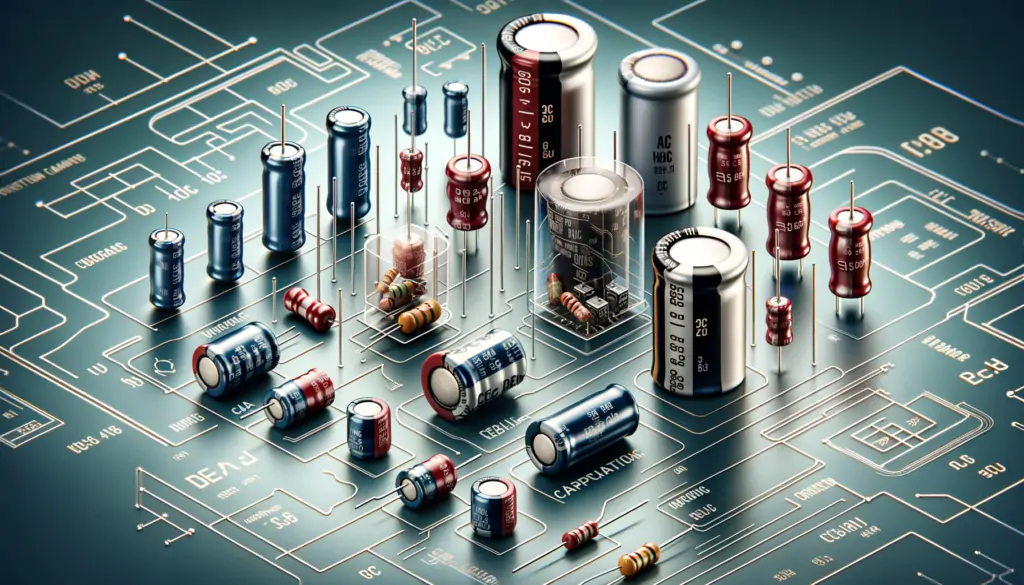Modern illustration showcasing various nonpolar capacitors with labels, highlighting their use in electronic circuits.